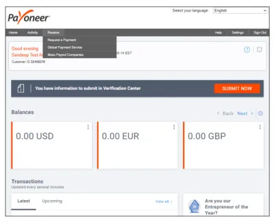 I will create a payoneer account for you